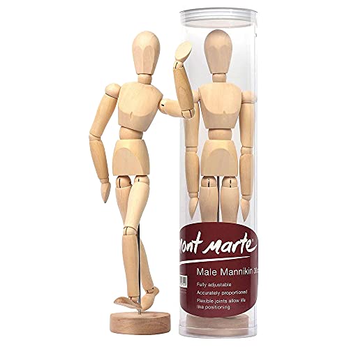 Mont Marte Maniqui Dibujo – Mannekin Masculino de 30cm – Muñeco articulado, Marioneta de Madera, Maniquí flexible, ideal como Modelo para Dibujar