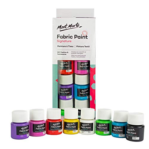 Mont Marte Pintura para Tela - 8 piezas x 20ml - Pintura Textil - Colores ideal para Ropa, Bolsos y todas las Telas