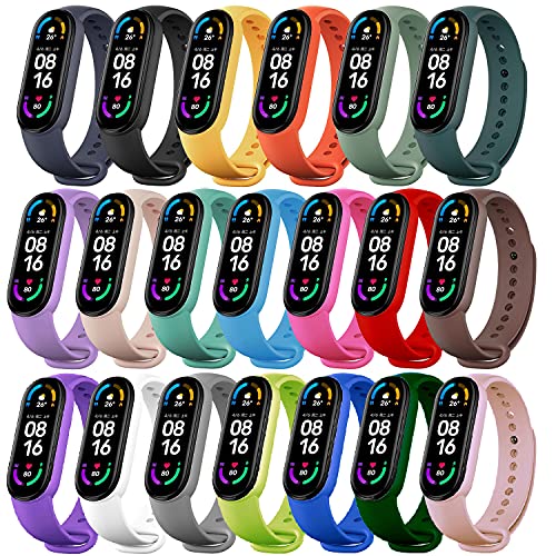 Monuary 20 Piezas Correas Compatible con Xiaomi Mi Band 6 / Xiaomi Mi Band 5 / Amazfit Band 5, Silicona de Coloridos Recambio de Correa para Xiaomi Mi Band 6 / Mi Band 5 / Amazfit Band 5