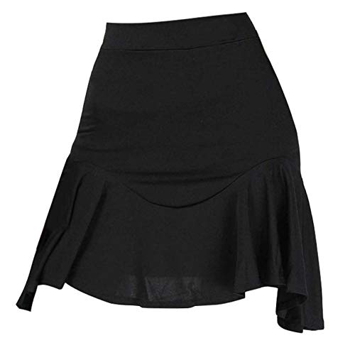 MSemis Falda de Baile Latino para Mujer Falda Corta de Danza Rumba Tango con Volantes Cintura Alta Dancewear Vestido de Danza Moderna Falda Plisada Negro L