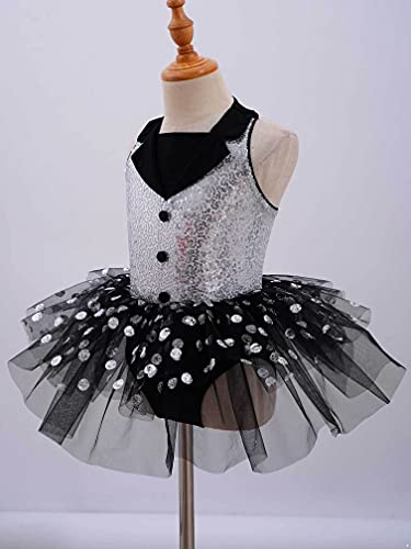 MSemis Maillot Lentejuelas de Patinaje Artistico Niña Maillot de Danza Ballet Vestido Tutú de Gimnasia Ritmica Traje Patinaje Niña S Negro 10 años