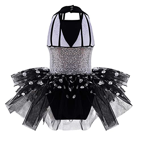 MSemis Maillot Lentejuelas de Patinaje Artistico Niña Maillot de Danza Ballet Vestido Tutú de Gimnasia Ritmica Traje Patinaje Niña S Negro 10 años