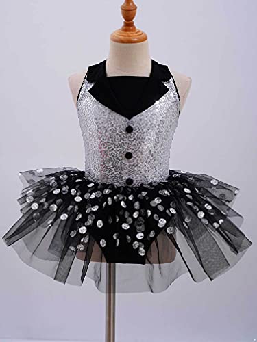 MSemis Maillot Lentejuelas de Patinaje Artistico Niña Maillot de Danza Ballet Vestido Tutú de Gimnasia Ritmica Traje Patinaje Niña S Negro 10 años