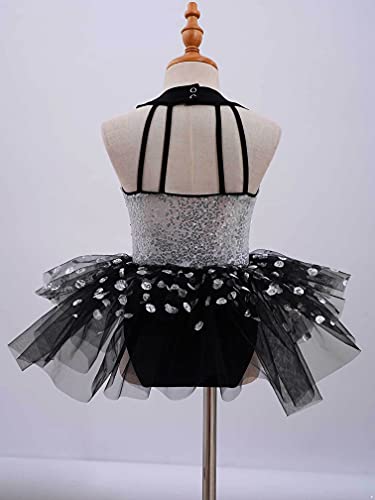 MSemis Maillot Lentejuelas de Patinaje Artistico Niña Maillot de Danza Ballet Vestido Tutú de Gimnasia Ritmica Traje Patinaje Niña S Negro 10 años