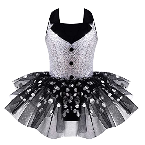 MSemis Maillot Lentejuelas de Patinaje Artistico Niña Maillot de Danza Ballet Vestido Tutú de Gimnasia Ritmica Traje Patinaje Niña S Negro 10 años