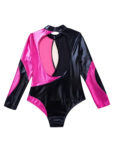 MSemis Maillot Manga Larga de Gimnasia Ritmica Niña Maillot Manga Larga de Patinaje Artistico Body Elástico de Danza Clásica Disfraz de Bailarina F Morado 7-8 años