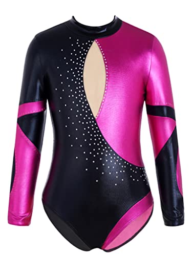 MSemis Maillot Manga Larga de Gimnasia Ritmica Niña Maillot Manga Larga de Patinaje Artistico Body Elástico de Danza Clásica Disfraz de Bailarina F Morado 7-8 años