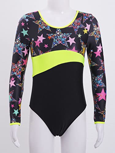 MSemis Maillot Manga Larga de Gimnasia Ritmica Niña Maillot Manga Larga de Patinaje Artistico Body Elástico de Danza Clásica Disfraz de Bailarina Negro 7-8 años