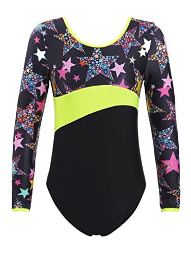 MSemis Maillot Manga Larga de Gimnasia Ritmica Niña Maillot Manga Larga de Patinaje Artistico Body Elástico de Danza Clásica Disfraz de Bailarina Negro 7-8 años