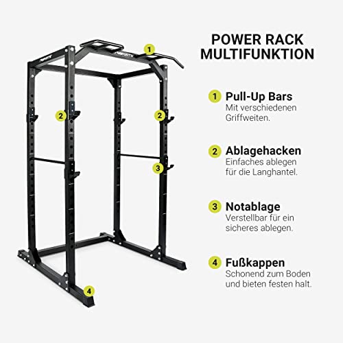 MSPORTS Power Rack Premium Cage - Estación de musculación para jaulas, squat, estación de fitness (Power Rack + banco de pesas + hilo olímpico)