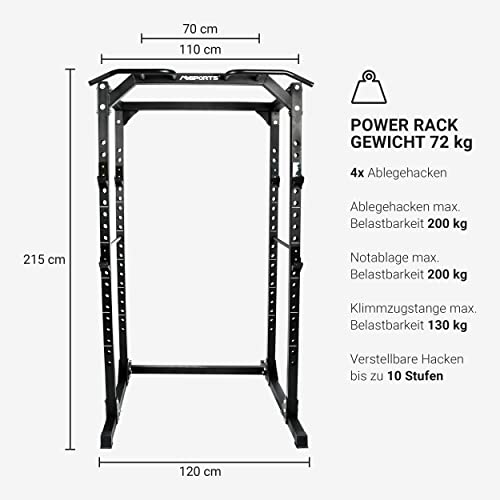 MSPORTS Power Rack Premium Cage - Estación de musculación para jaulas, squat, estación de fitness (Power Rack + banco de pesas + hilo olímpico)