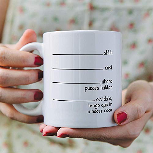 MUGFFINS Taza graciosa -"Shhh casi… Tengo que ir a hacer caca" - Regalos divertidos de Desayuno. Cerámica 350 mL