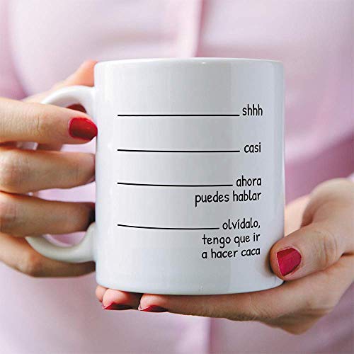 MUGFFINS Taza graciosa -"Shhh casi… Tengo que ir a hacer caca" - Regalos divertidos de Desayuno. Cerámica 350 mL