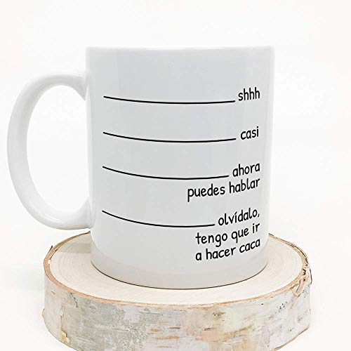 MUGFFINS Taza graciosa -"Shhh casi… Tengo que ir a hacer caca" - Regalos divertidos de Desayuno. Cerámica 350 mL