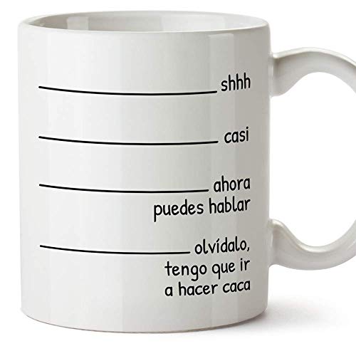 MUGFFINS Taza graciosa -"Shhh casi… Tengo que ir a hacer caca" - Regalos divertidos de Desayuno. Cerámica 350 mL