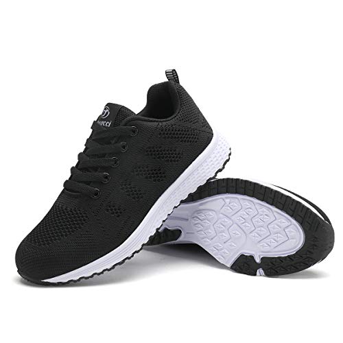 Mujer Entrenador Zapatos Gimnasio Deportes atléticos Zapatillas de Deporte Malla Informal Zapatos para Caminar Encaje Plano Negro EU 41