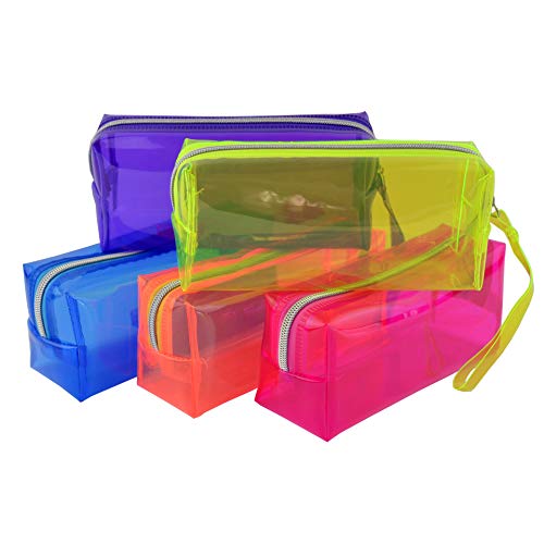 Multi funcional transparente jalea bolsa transparente, 1pcs papelería transparente lápiz caso cremallera maquillaje cosméticos bolsa para niños estudiantes almacenamiento, amarillo (Amarillo)