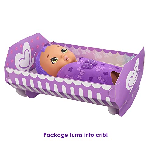 My Garden Baby Mariposas hago pipí Morado Muñeco de juguete con manta mariposa, biberón y pañal, regalo para niñas y niños +18 meses (Mattel GYP11)