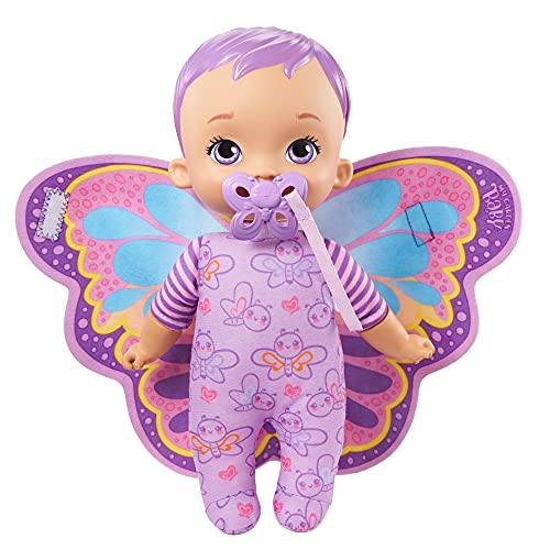 My Garden Baby Mi primer bebé mariposa morada Muñeco de juguete con manta y chupete, regalo para niñas y niños +18 meses (Mattel HBH39)