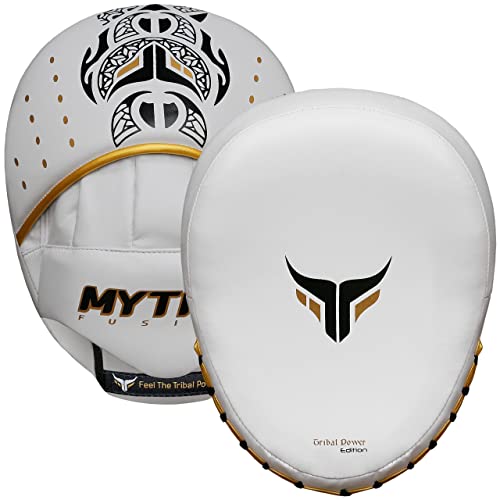 Mytra Fusion Manoplas Boxeo - Boxing Pads MMA Muay Thai Manoplas de Boxeo para Entrenamiento de Boxeo y Artes Marciales (White)