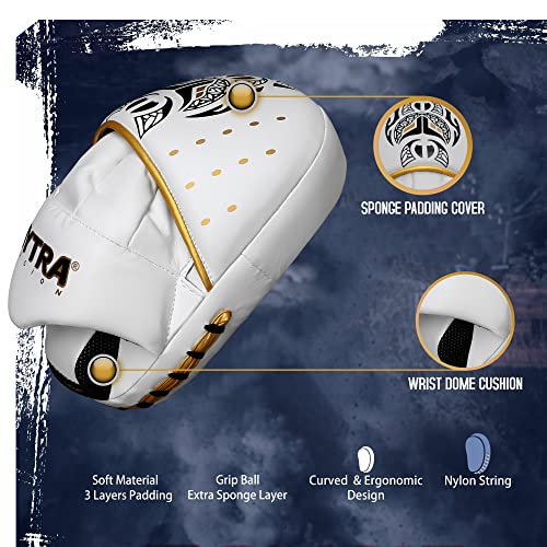 Mytra Fusion Manoplas Boxeo - Boxing Pads MMA Muay Thai Manoplas de Boxeo para Entrenamiento de Boxeo y Artes Marciales (White)