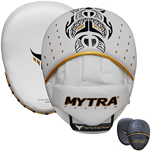 Mytra Fusion Manoplas Boxeo - Boxing Pads MMA Muay Thai Manoplas de Boxeo para Entrenamiento de Boxeo y Artes Marciales (White)