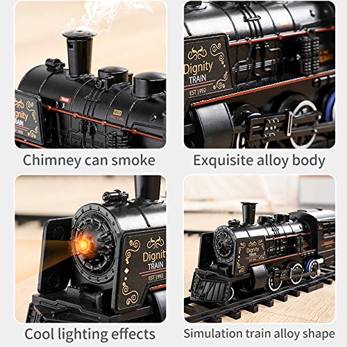 N / C Kit de Tren eléctrico para niños, con Sonidos de Tren realistas, Humo Ligero, fácil de Montar, Kit de riel de Motor de Locomotora de Vapor, Regalos para niños y niñas Mayores de 3 años