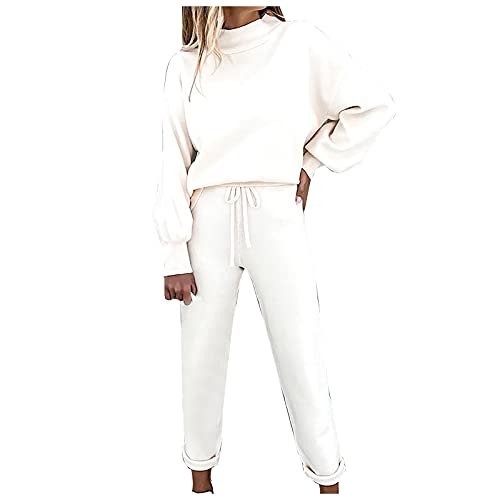 NAQUSHA Conjunto de chándal para mujer, 2 piezas, conjunto de camiseta de manga larga, pantalones de correr largos, ropa deportiva para gimnasio, A-blanco., L