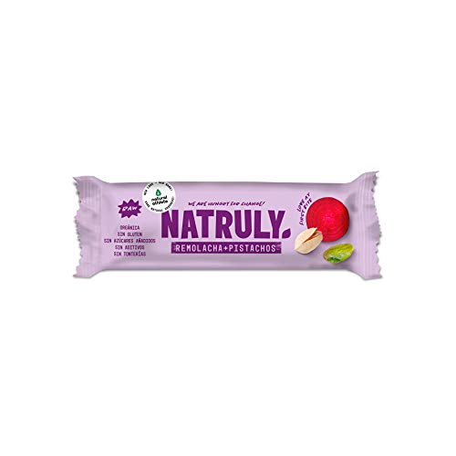 NATRULY Barritas Energéticas BIO Remolacha y Pistacho Sin Azúcar Añadido, 100% Natural y Orgánicas, Sin Gluten, Vegana -Pack 4x40g