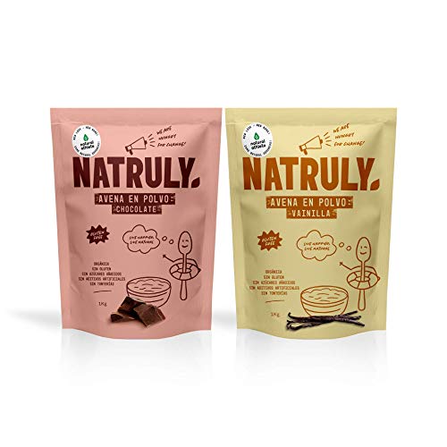 NATRULY Harina de Avena 2 Sabores BIO Avena en Polvo Sin Azúcar, Sin Gluten, 1 KG