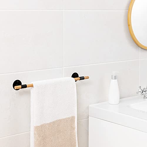 Navaris Toallero de Pared de bambú - Perchero para Toallas de baño Trapos de Cocina - Soporte de Barra con Material de Montaje - 43.5 x 6.5 x 10 CM