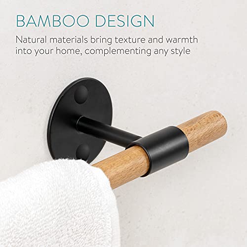 Navaris Toallero de Pared de bambú - Perchero para Toallas de baño Trapos de Cocina - Soporte de Barra con Material de Montaje - 43.5 x 6.5 x 10 CM