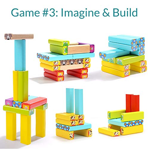 Nene Toys Torre de Bloques Infantil de Madera 4 en 1 con Colores y Animales – Juego de Mesa Familiar Educativo para Niños Niñas de 3 a 9 años Compartir Entre Padres e Hijos