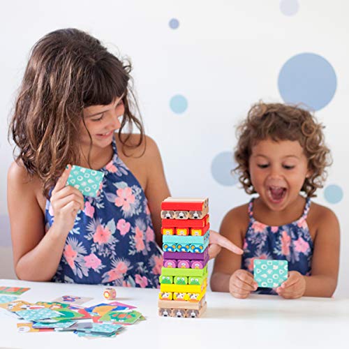 Nene Toys Torre de Bloques Infantil de Madera 4 en 1 con Colores y Animales – Juego de Mesa Familiar Educativo para Niños Niñas de 3 a 9 años Compartir Entre Padres e Hijos