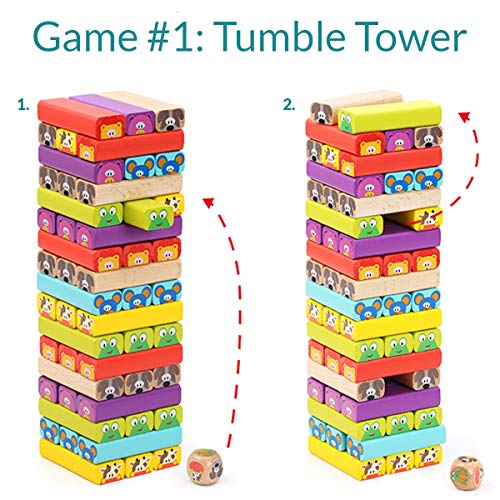 Nene Toys Torre de Bloques Infantil de Madera 4 en 1 con Colores y Animales – Juego de Mesa Familiar Educativo para Niños Niñas de 3 a 9 años Compartir Entre Padres e Hijos