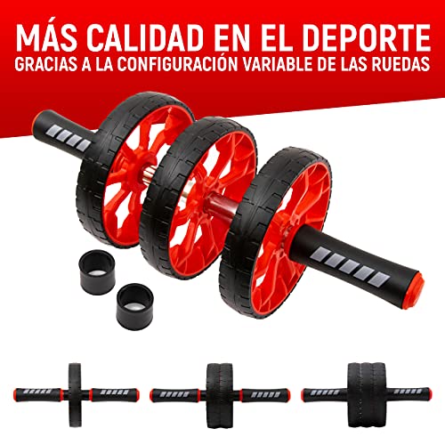 NEOLYMP Rodillo abdominal de alta calidad para su entrenamiento abdominal, rodillo AB, AW320, Negro/Rojo