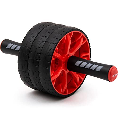 NEOLYMP Rodillo abdominal de alta calidad para su entrenamiento abdominal, rodillo AB, AW320, Negro/Rojo