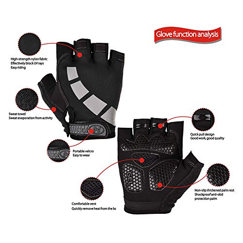 Nesirooh Guantes de MTB Hombre y Mujer, Guantes de Ciclismo Medio Dedos Verano para Moto Bicicleta Bici Gimnasio Hombres Antideslizante Transpirable (Negro Gris, L)