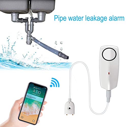 Newgoal Sensor de alarma de agua con detector de fugas WiFi de 60dB, alarma de derrame, fuga de monitoreo remoto para bomba de agua en el sótano, notificación de la aplicación Smart Life/TUYA