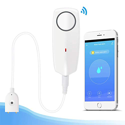 Newgoal Sensor de alarma de agua con detector de fugas WiFi de 60dB, alarma de derrame, fuga de monitoreo remoto para bomba de agua en el sótano, notificación de la aplicación Smart Life/TUYA