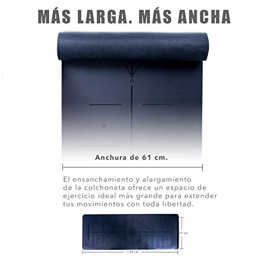 NEWPOWER - Esterilla Yoga Antideslizante Ecológica, Fabricada en PU con TPE, Larga(183cm), Ancha(61cm) y Gruesa(6mm). Colchoneta Yoga con Sist. de Línea del Cuerpo y Textura Doble Cara. Hot Yoga Mat