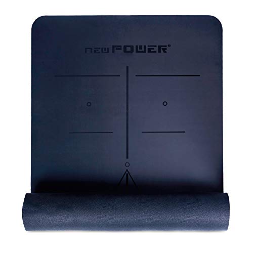 NEWPOWER - Esterilla Yoga Antideslizante Ecológica, Fabricada en PU con TPE, Larga(183cm), Ancha(61cm) y Gruesa(6mm). Colchoneta Yoga con Sist. de Línea del Cuerpo y Textura Doble Cara. Hot Yoga Mat