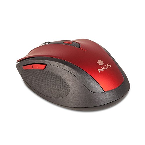 NGS EVO MUTE RED - Ratón Óptico Inalámbrico 2.4GHz, Ratón USB para Ordenador o Laptop Con 5 Botones Silenciosos y Scroll, 800/1600dpi, Rojo