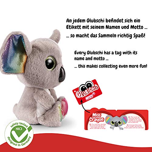 NICI Peluche GLUBSCHIS Koala Miss Crayon, con Ojos Grandes y Brillantes, 15 cm, Color: Gris/Blanco/Multicolor, 46319, One Size