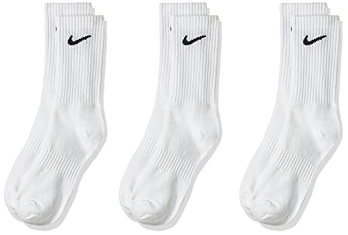 NIKE U NK Everyday Ltwt Crew 3Pr Socks, Hombre, White/ Black, L