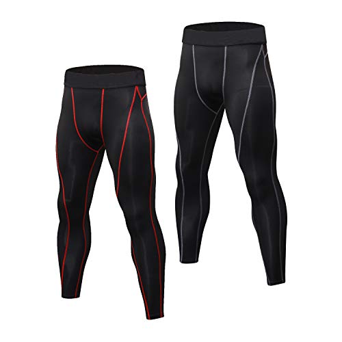 Niksa 2 Piezas Mallas Hombre Gym Leggings Deporte Pantalón Largo de Compresión ropa running hombres Negro