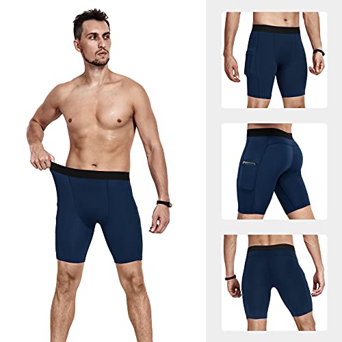 Niksa 3 Piezas Mallas Running Hombre Cortas Pantalones Cortos Compresión Básica Hombre Pantalones Cortos Entrenamiento con Bolsillo para Celular Secado Rápido Transpirable Pantalones Cortos