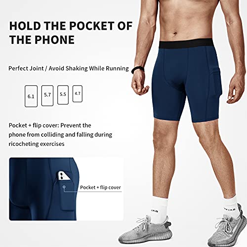 Niksa 3 Piezas Mallas Running Hombre Cortas Pantalones Cortos Compresión Básica Hombre Pantalones Cortos Entrenamiento con Bolsillo para Celular Secado Rápido Transpirable Pantalones Cortos