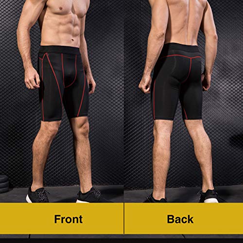 Niksa Mallas Cortas Running Hombre Pantalones Cortos de Compresión para Deporte, Fitness, Gym Negro Rojo XL