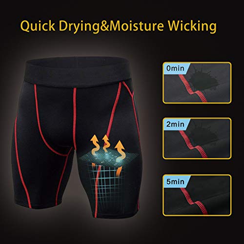 Niksa Mallas Cortas Running Hombre Pantalones Cortos de Compresión para Deporte, Fitness, Gym Negro Rojo XL